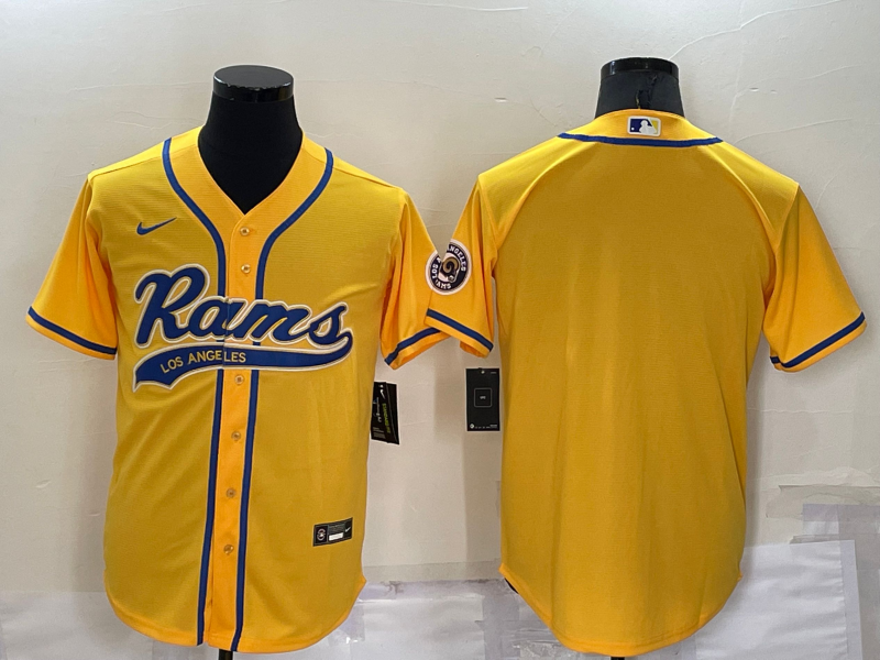 Men's Los Angeles Rams Blank Cool Base Yellow Stitched Baseball Jersey